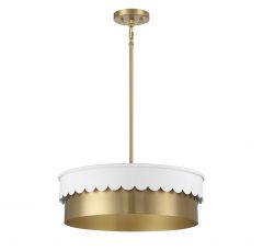 4-Light Pendant in White and Natural Brass