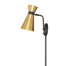 1-Light Adjustable Wall Sconce in Black with Natural Brass