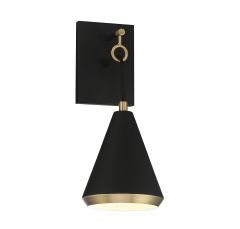 1-Light Wall Sconce in Matte Black with Natural Brass