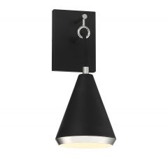 1-Light Wall Sconce in Matte Black with Polished Nickel
