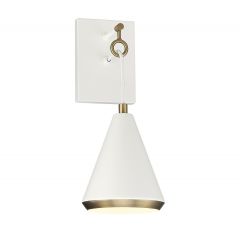 1-Light Wall Sconce in White with Natural Brass