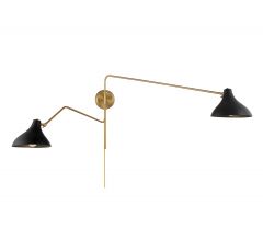 2-Light Wall Sconce in Matte Black with Natural Brass