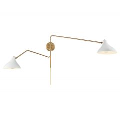2-Light Wall Sconce in White with Natural Brass