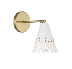 1-Light Adjustable Wall Sconce in White with Natural Brass