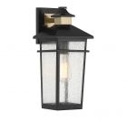Kingsley 1-Light Outdoor Wall Lantern in Matte Black with Warm Brass Accents